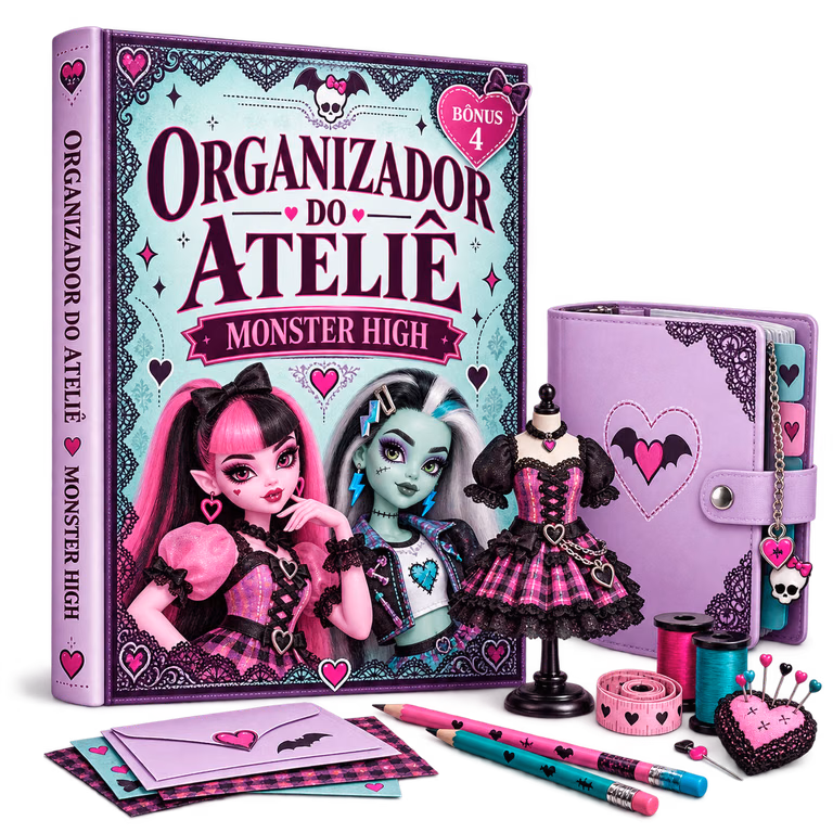 Mockup do bônus Organizador do Ateliê Monster High